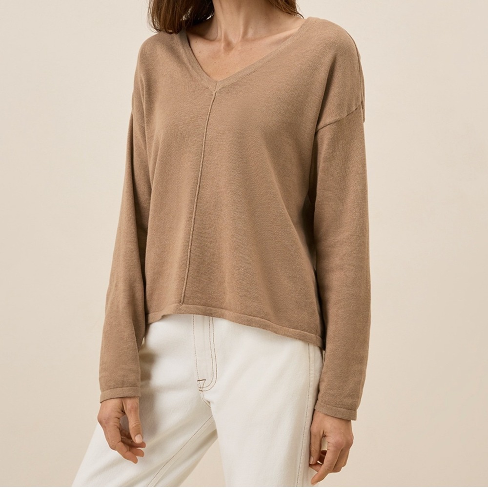 Pact Womens Medium Classic Fine Knit Relaxed Sweater V-Neck Long Sleeve Top